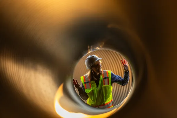 Imagen de especialista en medio de la evaluación de una pieza diseñada para la instalación de tubería de gas LP en Monterrey