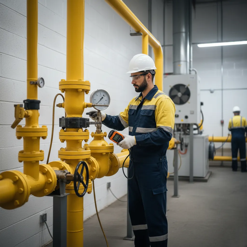 Fotografía de un Ingeniero realizando la Prueba de hermeticidad gas natural en Coahuila