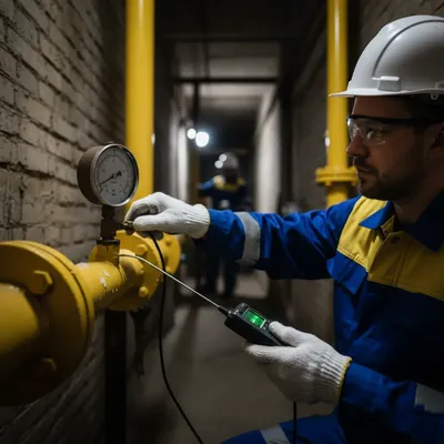 Fotografía de un especialista de MacoGas realizando la Prueba de hermeticidad gas LP en Monterrey.