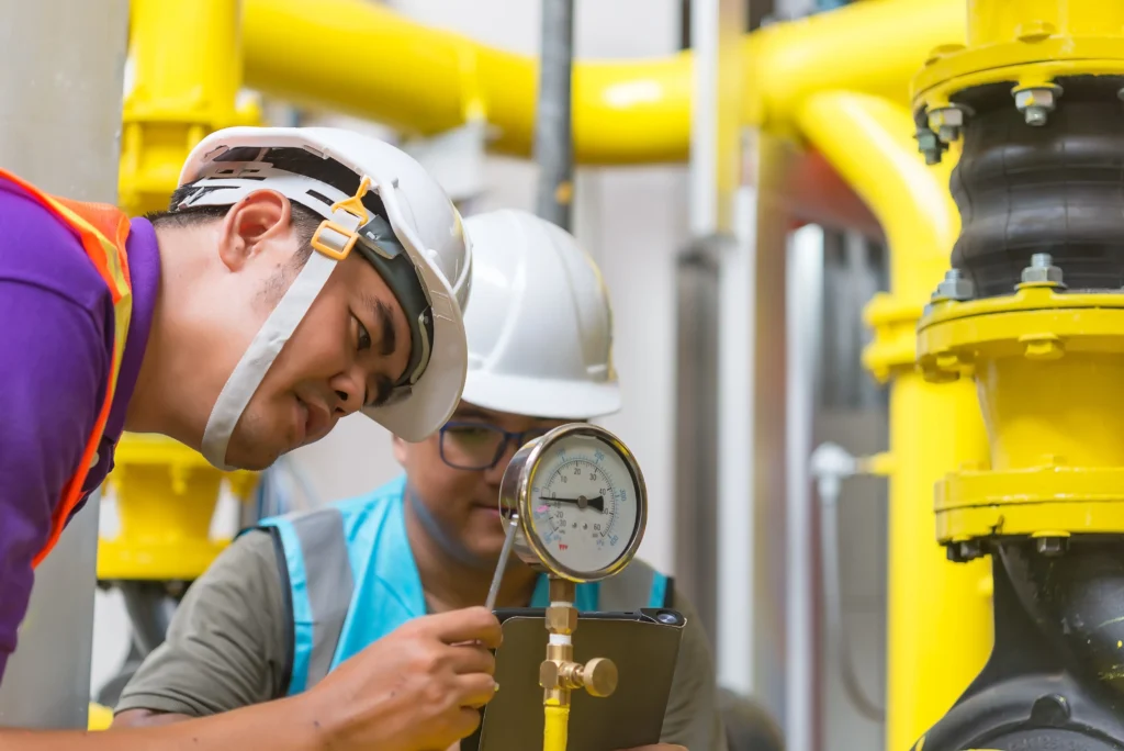 Fotografía de un experto de Gassec que sabe qué es el gas natural revisando una industria de gas
