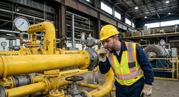 Foto de un ingeniero detectando un mal olor, que es una de las señales de que tu instalación de gas necesita una revisión urgente
