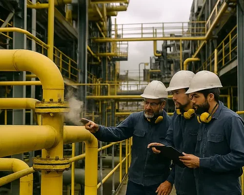 Fotografía de tres expertos de Gassec que saben cómo detectar una fuga de gas a tiempo.