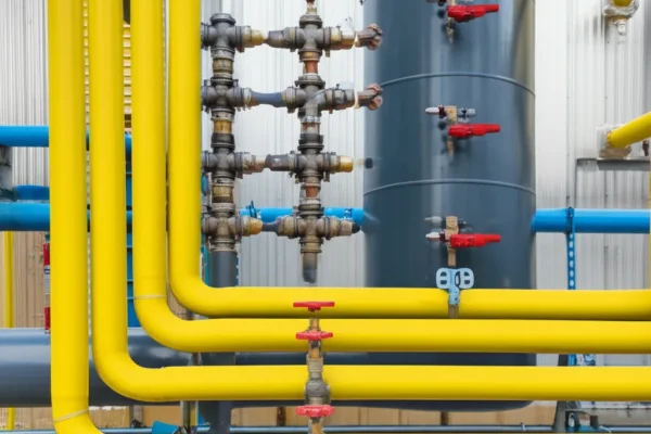 Foto de Instalaciones de aprovechamiento de gas, diseño y construcción de MacoGas con tuberías amarillas