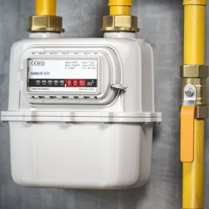 Fotografía de un medidor de flujo de gas usado en la instalación de tuberías de gas natural
